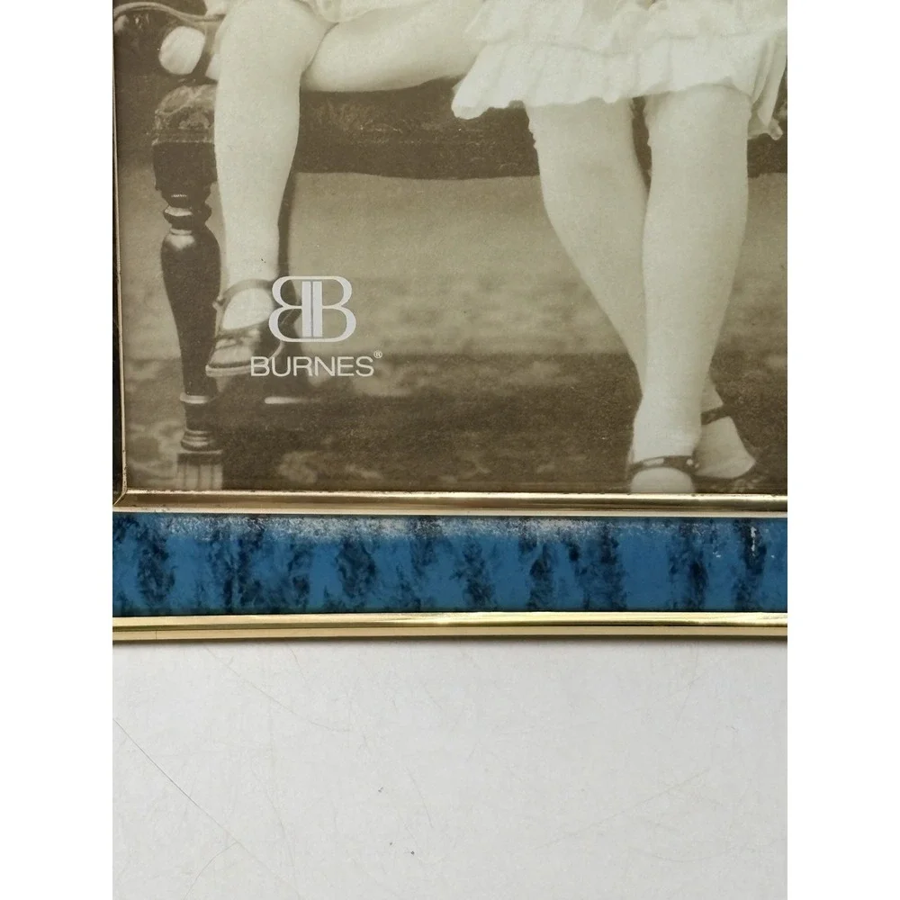 Burnes Blue Faux Marble Picture Frame 8x10 Brass Tone Ribbon Bow Korea